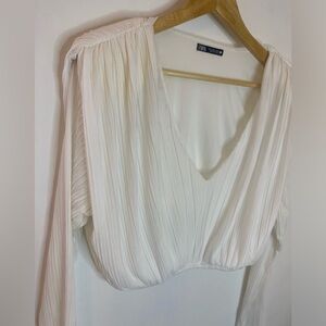 Zara White Pleated Blouse